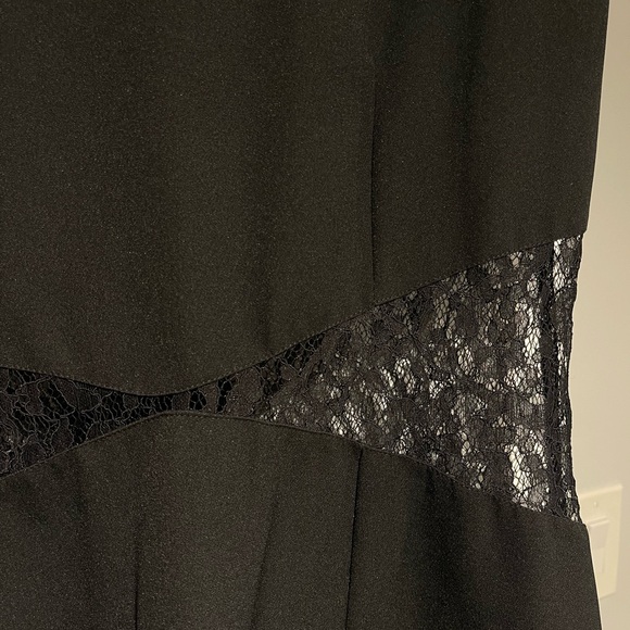 Zara SHOULDER PADS LACE WAIST BLACK MIXED CUT OUT MIDI DRESS - Picture 5 of 6